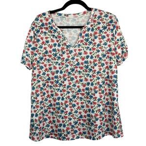 Women’s Lumion Blue & Pink Floral Patterned T-Shirt Sz XL